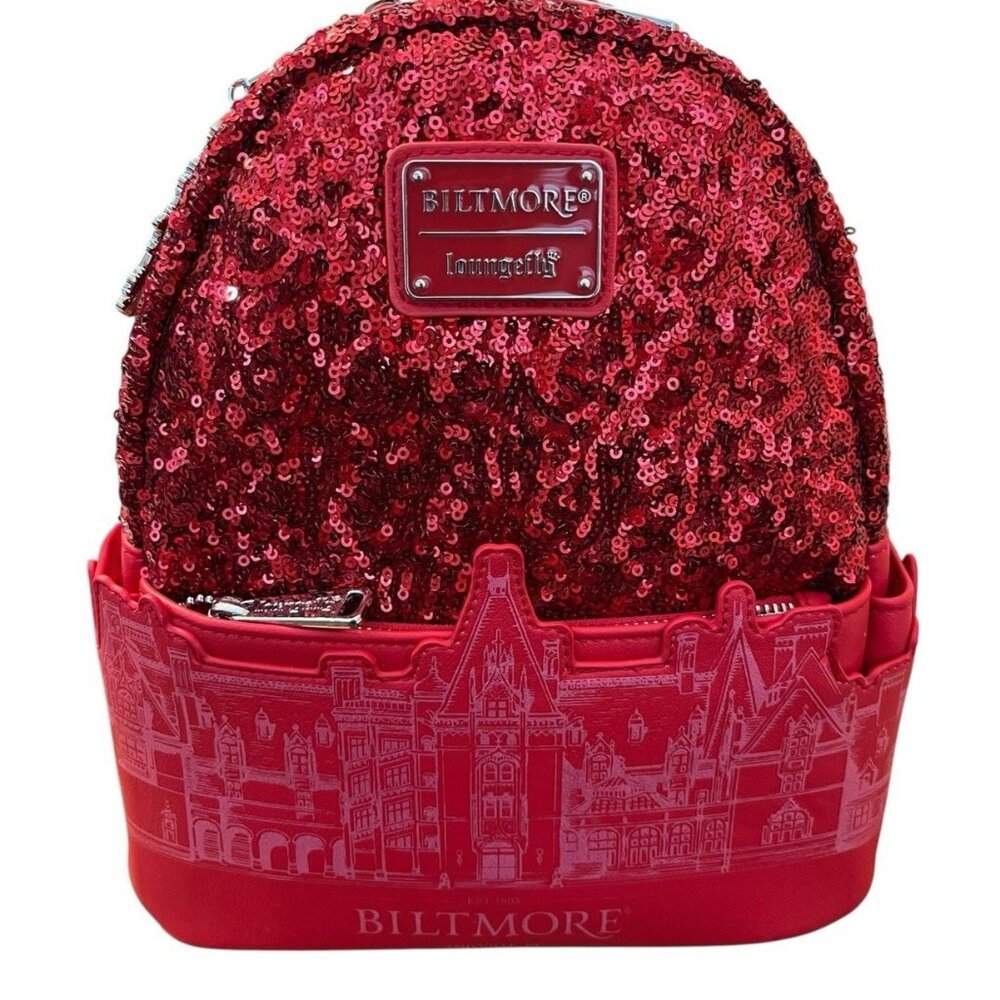 Loungefly BILTMORE Vanderbilt Mansion Ashville NC Red Sequin Mini Backpack NWT